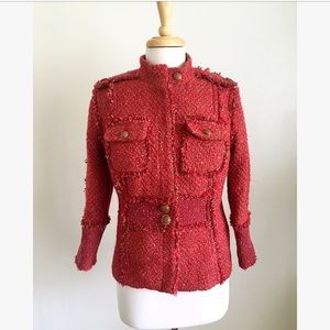 Tory Burch Red Kington Tweed Military Jacket